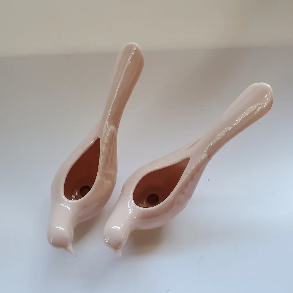 Lenox Pink Ceramic Bird Bud Vases Set of 2 Vintage Made in USA‎ Blush Decor